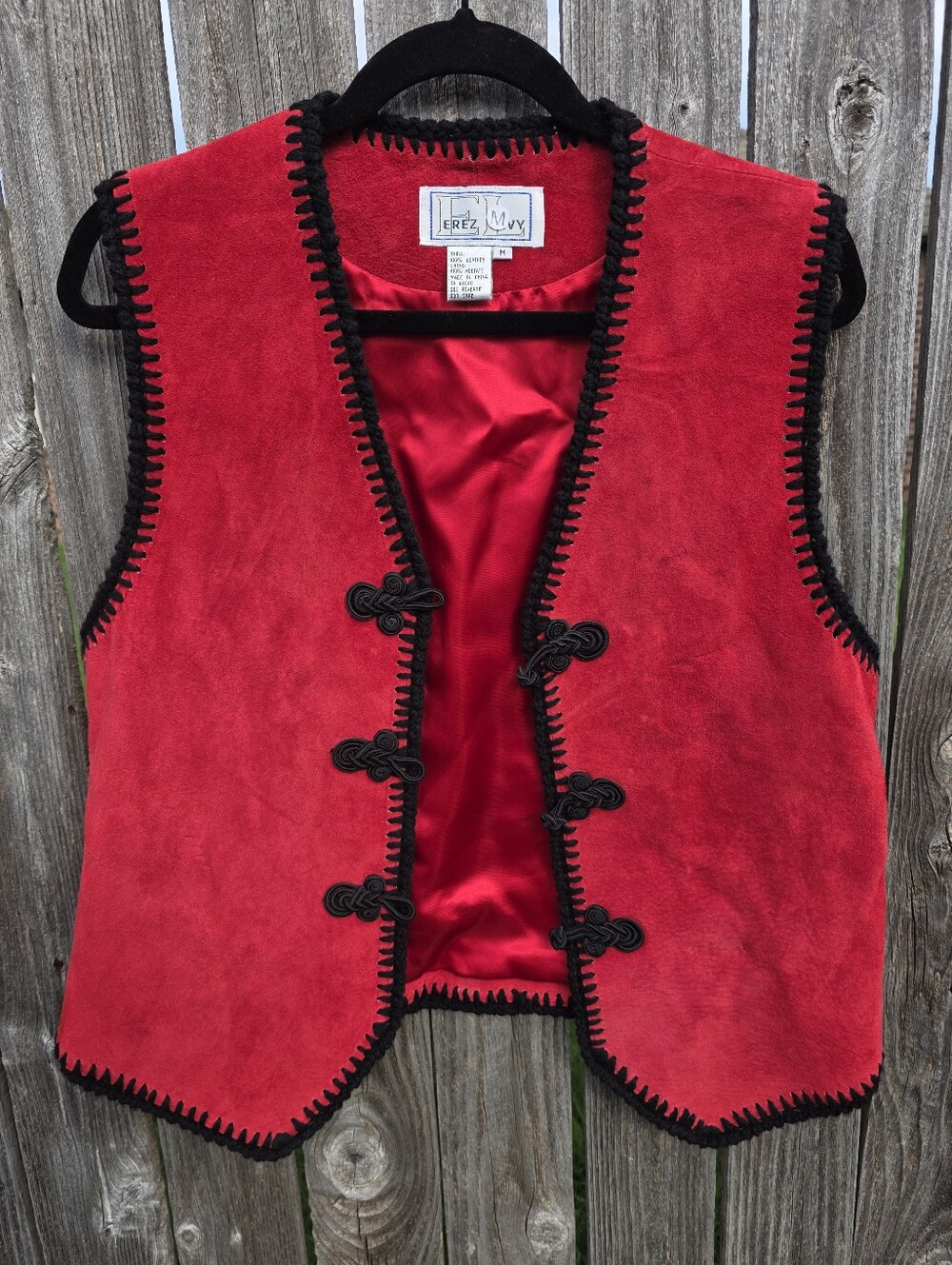 Erez Levy Red Suede Leather Vest with Black Trim Size Medium